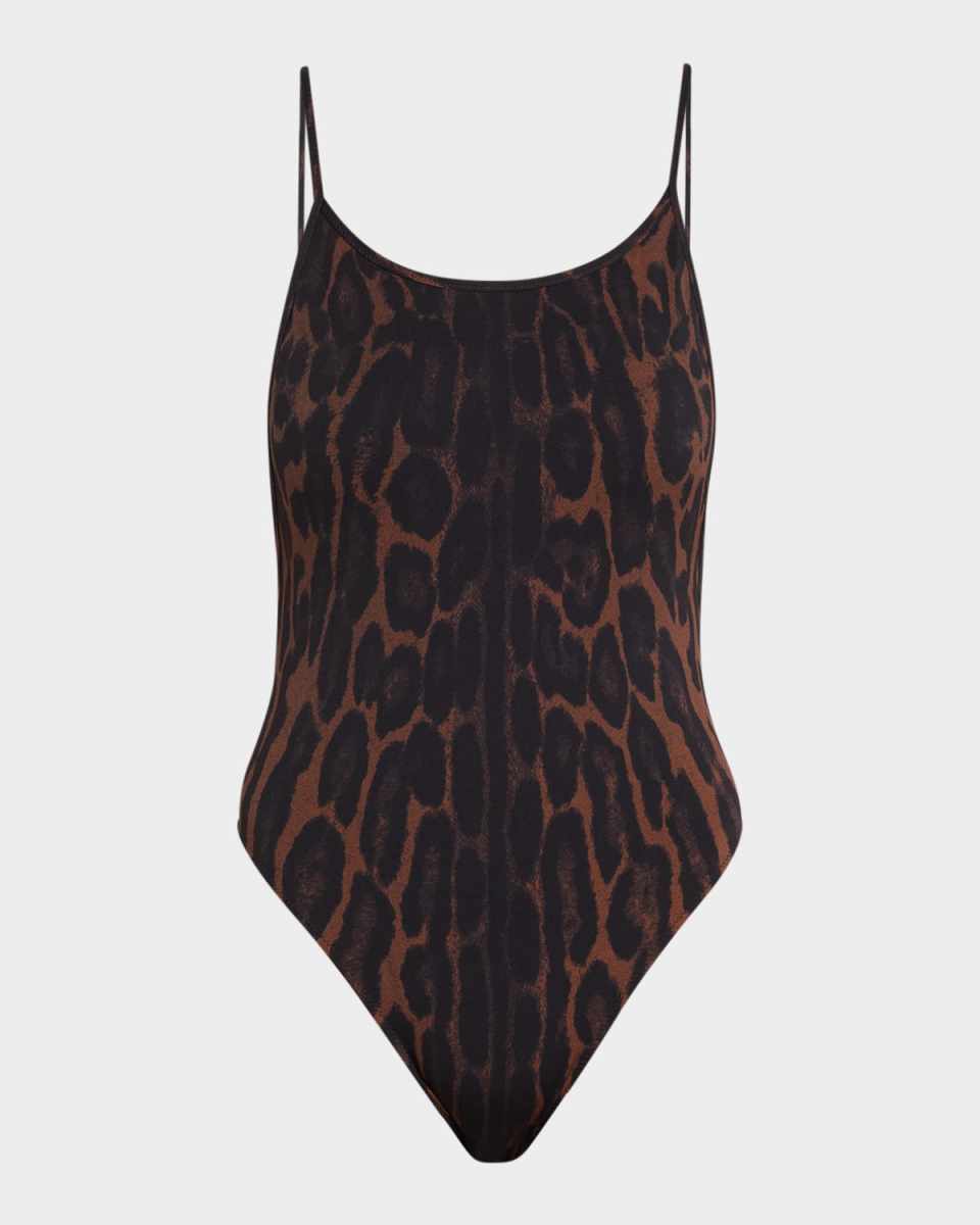 Ocelot-Print Jersey Backless One-Piece Swimsuit
